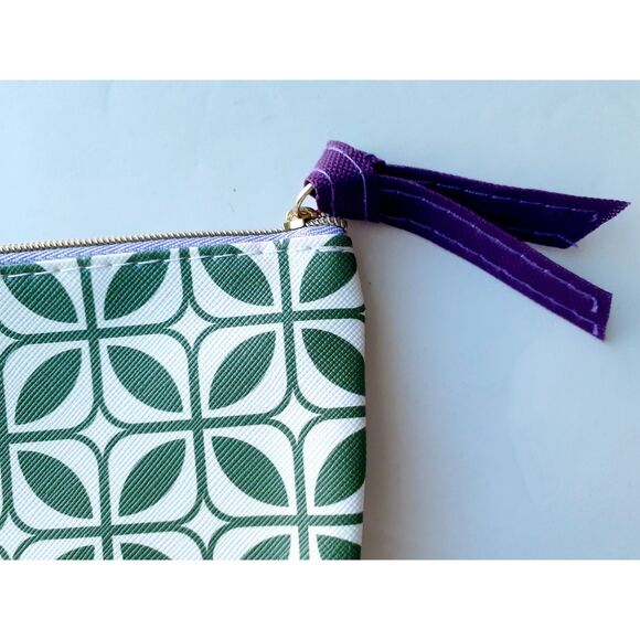 Brand New Two Navy Floral Green Abstract Prints Cosmetic Bag Purse NWOT 6"L - Picture 11 of 12